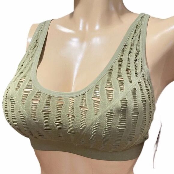 Victoria’s Secret Seamless Comfort Sexy Unlined Mesh  strappy sport bra Green M - Picture 2 of 5